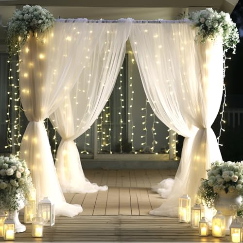 20x10ft White Tulle Backdrop Curtain with Lights String for Parites, Sheer Photo Backdrop Curtains with Lights for Wedding Backdrop Ceremony Reception Bridal Shower Baby Shower Birthday Party - Image 4