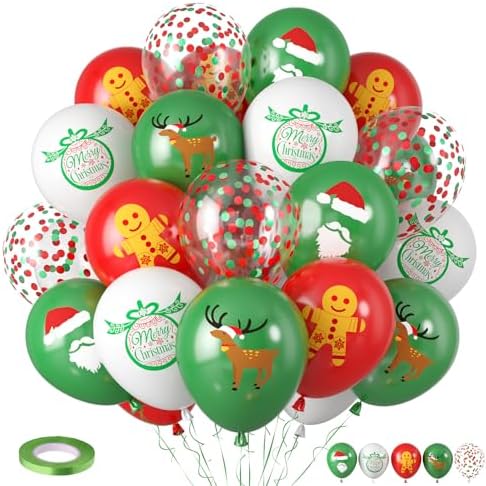 Christmas Balloons, Red Green for Xmas Santa New Year Holiday Party Decor by Saxuxu