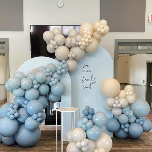 Dusty Baby Blue Balloon Arch Kit, Blue Beige Balloons Garland Slate Fog Baby Blue Ivory White Balloons with 3PCS 18Inch Clear Balloons for Men Boy Baby Shower Christening Birthday Party Decorations - Image 3
