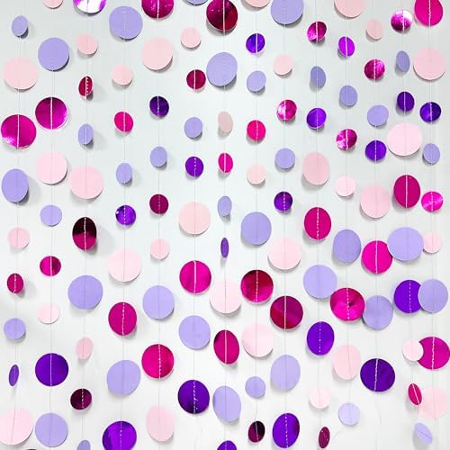 Pink and Purple Party Decorations Circle Dots Garland Hot Pink Lavender Hanging Polka Dot Streamer for Birthday Bridal Shower Wedding Bachelorette Anniversary Party Supplies - Image 3