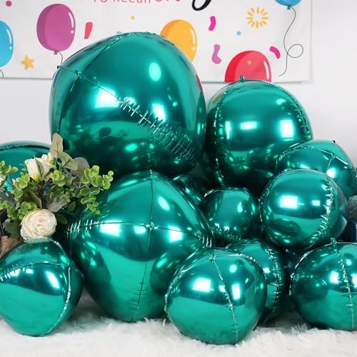 12PCS Dark Green Round Foil Balloons 22" 15" 10" Large Chrome Green Balloon - Image 3
