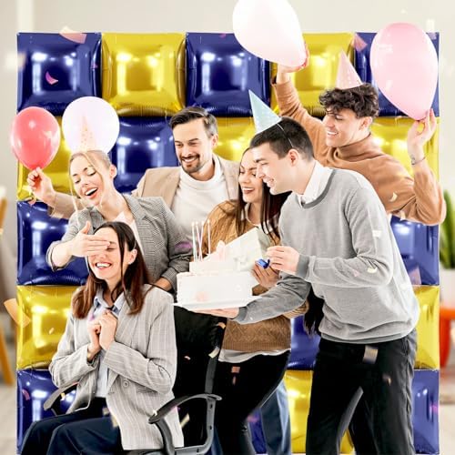 NISOCY 25PCS Navy Blue and Gold Square Foil Balloons Wall Backdrop - Image 6