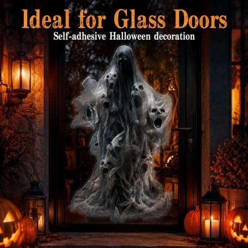 Halloween Ghost Window Clings Decorations Spooky Ghost Window Stickers Scary Glass Window Sticker Decals for Home Office Classroom Party Haunted House Seasonal Window Decor 1 Sheet - Image 5