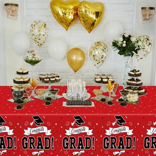 2 PCS Graduation Tablecloth, 108" X 54" Red Graduation Table Decorations 2026, Disposable Plastic Tablecover for Grad Decor Party Supplies, Rectangle Table Cover for Class 2026 Congrats Grad for Kids - Image 4