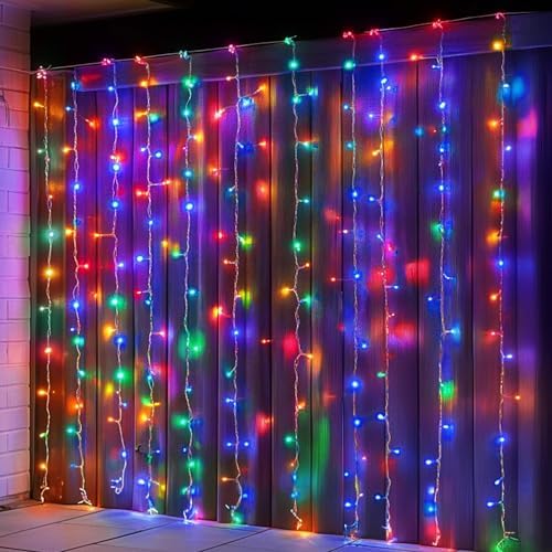 Dazzle Bright 300 LED Curtain String Lights, Christmas Fairy Lights for Bedroom with 8 Lighting Modes, Connectable Waterproof Window Lights Party Wedding Garden Wall Decor, Multi-Colored by DazzleBright