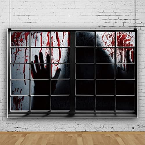 Renaiss 15x10ft Bloody Halloween Backdrop Ghost Shadow Dripping Blood Photography Background Bloody Window Nightmare Horror Party Decor Banner Kids Adults Creepy Photo Booth Props - Image 2