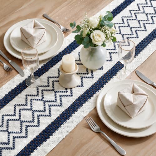 Artoid Mode Dark Blue Stripe Diamond Woven Table Runner 12x108 Inch - Image 4