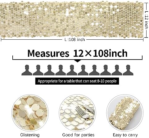 Pufogu 12 x 108 Inch Sequin Table Runner, Champagne Glitter Premium Big Sequin Table Runner, Rectangle Table Runners for Halloween, Christmas, Wedding Party, Birthday Party, Banquet Decor (1 Pack). - Image 4