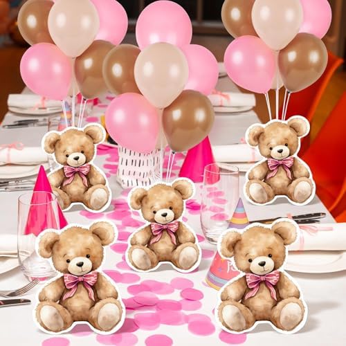 6 Sets Bear Baby Shower Balloon Stand Kit for Table Girl Baby Shower with Balloon Ornament for Pink Bear Theme Gender Reveal Birthday Party Table Decoration Supplies - Image 6