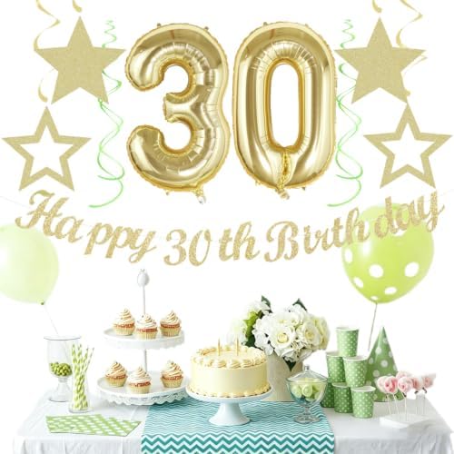 White Gold Sage Green Womens 30th Happy Birthday Party Decorations Hugmoon - Image 7