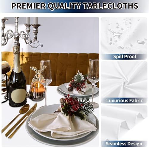 PureFit 8 Pack White Round Table Cloths 90 Inch for Round Table - Image 2