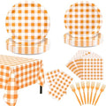 146PCS Orange Gingham Party Supplies Paper Plates and Napkins Serve 36 by AHCSMRE