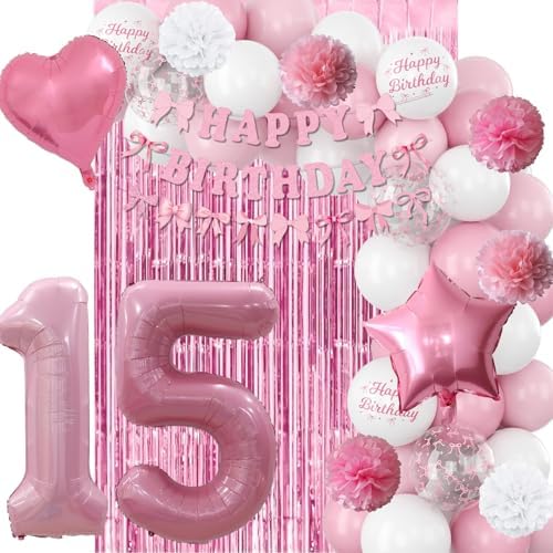 15th Birthday Decorations Girls Pink Number 15 Balloon Bow Coquette Party - Image 6