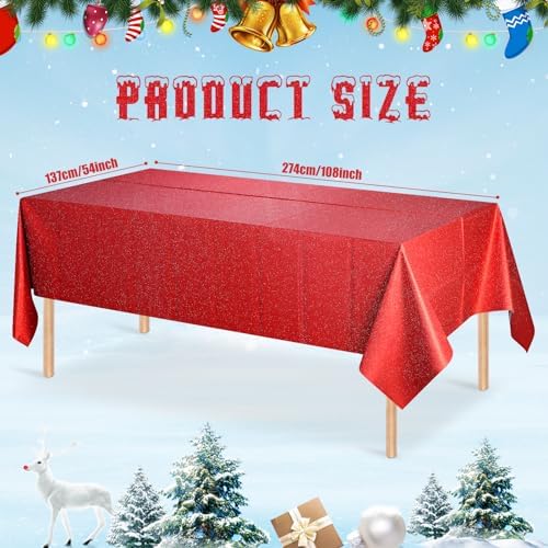 FunnyPars 6 Pack Iridescent Red Plastic Tablecloth,Glitter Disposable Laser Rectangle Table Covers,Red Holographic Foil Table Cloth Christmas Birthday Wedding Anniversary Party Decorations,54x108Inch - Image 2