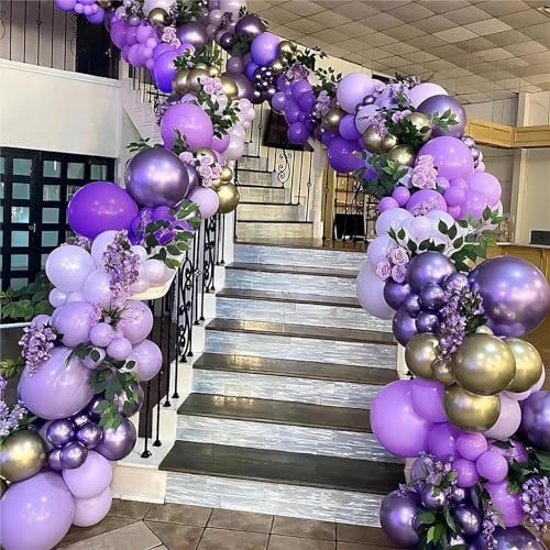 Purple Balloon Arch Kit, ADOINBY 153Pcs Different Sizes inch Lavender Metallic Purple and Gold Balloons and Confetti Party Balloon Garland Kit for Women Birthday Baby Shower Wedding Party Decorations - Image 6