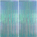 Melsan Iridescent Blue Fringe Backdrop Party Streamer Decorations - 3.2 x 6.5 ft Tinsel Backdrop Foil Curtains for Gender Reveal Under The Sea Ocean Theme Birthdays Parties - 2 Packs by Melsan