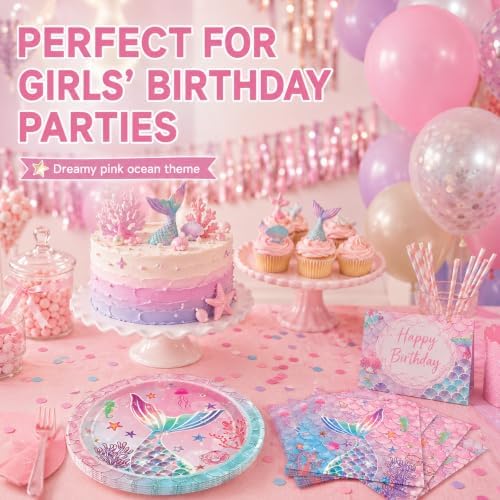 40pcs Mermaid Plates &Napkins Birthday Party Decoration 20 Guests - Image 6