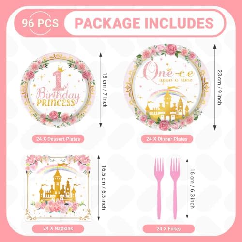 Grencian 96Pcs Princess 1st Birthday Party Decorations for Girls, Serves 24 - Image 5