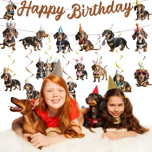 Dachshund Dog Birthday Banners Hanging Swirls Party Decor 10PCS - Image 6