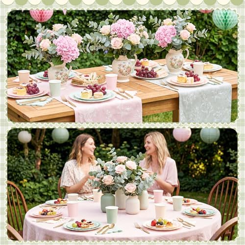 Zhehao 175 Pcs Pink and Green Party Plates Cups Napkins Set - Image 6