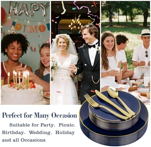 YOUBET 125PCS Navy Blue Plastic Plates for Party Wedding - Image 4