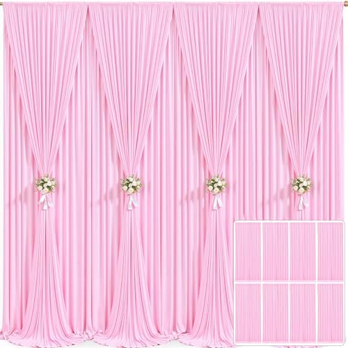 8 Panels Pink Backdrop Curtain for Parties Baby Shower Wrinkle Free Pink Photo Curtains Backdrop Drapes Fabric Decoration for Wedding Birthday Party 40ft(W) x 10ft(H) by Tao-GePartyDecorations