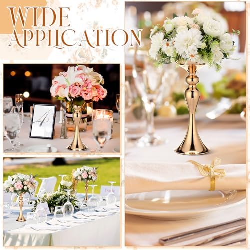 Sadnyy 12 Pcs Metal Flower Arrangements Stand Metal Wedding Centerpiece Stand Gold Vase Centerpiece Tall Table Decor Flower Vase for Wedding Reception Event Party Hotel Home Decor (12.6 Inch) - Image 5