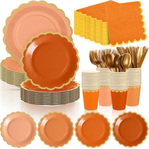 Mimorou 338 Pcs Fall Orange Plates and Napkins Party Supplies Serve 48 by Unknown