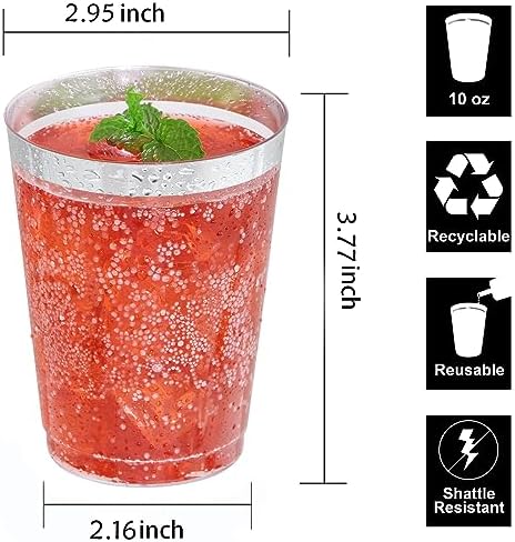 I00000 100PCS Silver Plastic Cups, 10 OZ Disposable Clear Plastic Cups - Image 2