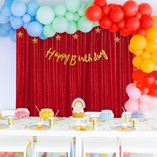 Sequin Backdrop Glitter Party Backdrop Curtain Red - 10ft x 10ft - Image 2