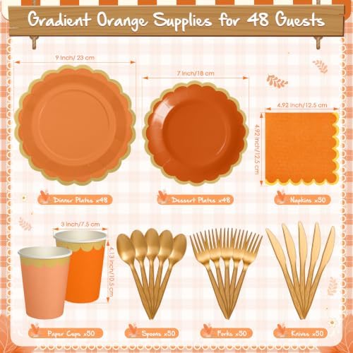 Mimorou 338 Pcs Fall Orange Plates and Napkins Party Supplies Serve 48 - Image 3