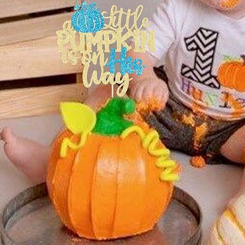 1Pc Little Pumpkin is on His Way Cake Topper Blue Glitter Boy Pumpkin Baby Shower Cake Topper Decorations for Autumn Little Pumpkin Themed Baby Shower Kids Boys Birthday Party Supplies - Image 6