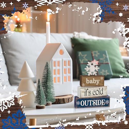 Moucuny 4 Pcs Wooden Block Signs Baby Its Cold Outside Farmhouse Decor - Image 3