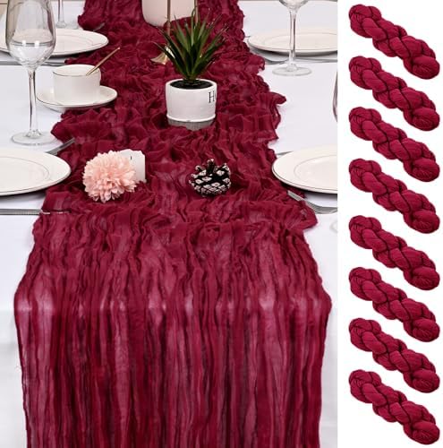 8 Pack Burgundy Cheesecloth Table Runner 17x108 inch Boho Gauze Cheese Cloth Table Runners for Wedding Party Baby Bridal Shower Home Decor by Unknown
