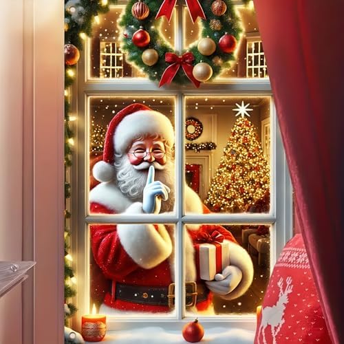 BlissYard Santa Claus Tree Christmas Window Banner 31x47 Cloth by BlissYard