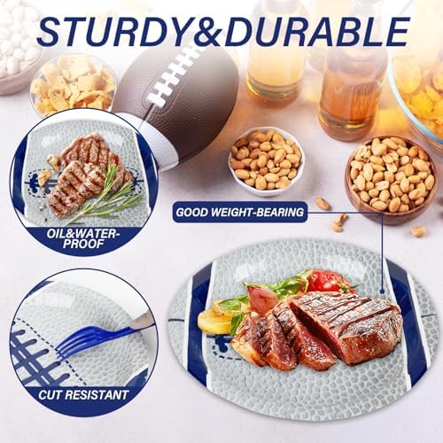 Qyeahkj 25 Guests Cowboys Football Party Plates and Napkins Supplies American Football Team Platters Tableware Set Touch Down Blue & White Decor Favors for Football Fans Boy Sports Team Theme Party - Image 4