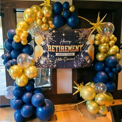 Navy Blue and Gold Party Balloons, 50 Pcs 12 Inches Navy Blue Gold Sand White Latex Balloon for Birthday,Baby Shower,Graduation,Retirement Party Decorations - Image 4