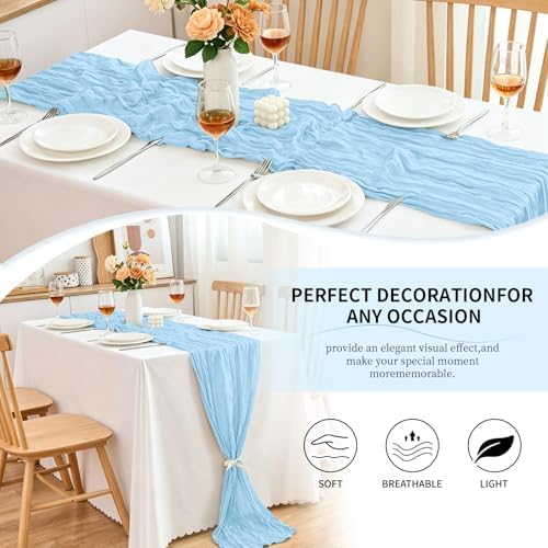 20 Pack Light Blue Cheesecloth Table Runner, 17x108 Inch Semi Sheer Boho Gauze Cheese Cloth Fabric Table Runners for Wedding Party Baby Shower Birthday Garden Farmhouse Table Decor - Image 5