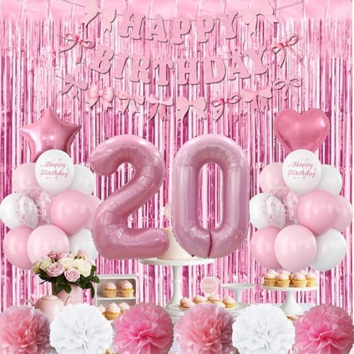 20th Birthday Decorations Girls Pink Number 20 Balloon Bow Coquette Party - Image 2