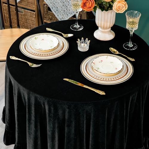 GLORY SEASON Velvet Tablecloth Luxurious Solid Rectangle Table Cloth,Oblong Retro Farmhouse Ruffle Tablecloths Washable Table Cover for Party Wedding Baby Shower Kitchen Dinning Tabletop Decoration - Image 2