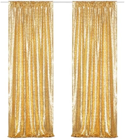 Poise3EHome Gold Sequin Backdrop Curtains,2 Panels 2FTx8FT Glitter Background for Party Halloween Birthday Party Baby Shower Wedding Christmas Thanksgiving Holiday Festival Decor by Poise3EHome