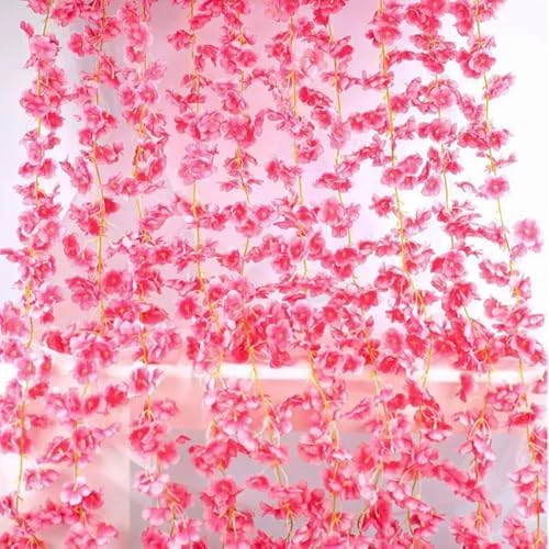 YRIOWMI 10PCS 59FT Artificial Silk Cherry Blossom Garland, Hanging Sakura Flower Vines for Wedding Party Home Arch Office Sakura Decor (Deep Pink) - Image 6