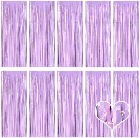 10 Pack Purple Foil Curtain Backdrop 3.2ft x 8.2ft Macaron Tinsel Foil Fringe Curtains Streamer Photo Booth Backdrop for Birthday Party Baby Shower Engagement Wedding Holiday Decor (Macaron Purple) by Ohiyoo