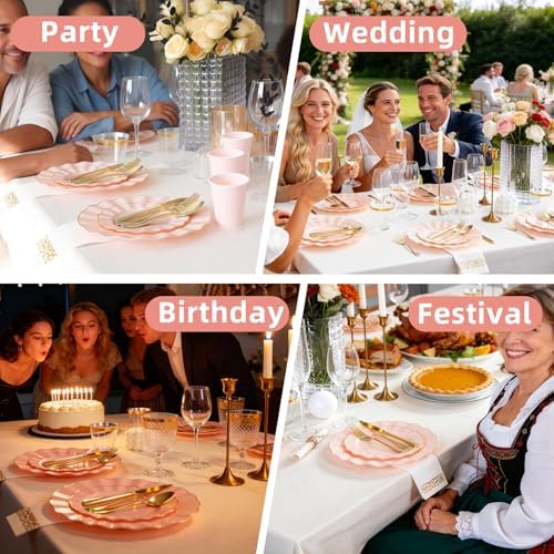 175PCS Pink Plastic Dinnerware Set, Wavy Plates for 25 Guests - Image 6