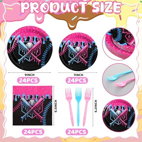Hushee 96 Pcs Baseball Ice Cream Drip Plates Napkin Party Decoration, Black - Image 2