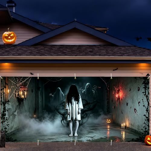 7 x 16 ft Foggy Corridor Halloween Garage Door Decorations Halloween decorations Witch Door Cover, Hanging Banner, Cauldron Backdrop Mural for Home, Outdoor - Image 6