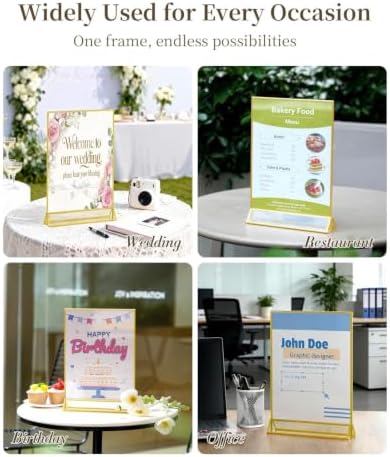Dynta Acrylic Sign Holder 8.5x11 8pck Clear Table Display Stands Double Sided Table Sign Holders, Menu Holder for Wedding, Party, Office, Store, Home Use (Gold Frame) - Image 6