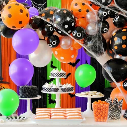 4 Packs Halloween Foil Fringe Curtain, Orange Black Purple and Green Metallic Tinsel Backdrop for Birthday, Baby Shower, Bachelorette, Halloween Party Decorations Favors Supplies Indoor Outdoor - Image 3