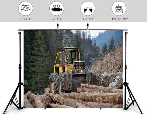5x4ft Fabric Vintage Logging Tractor Backdrop Old Yellow Log Truck Timber Mountain Woods Photography Background Tapestry Party Rural Lumber Scene Decorations Banner Photo Booth Props - Image 4