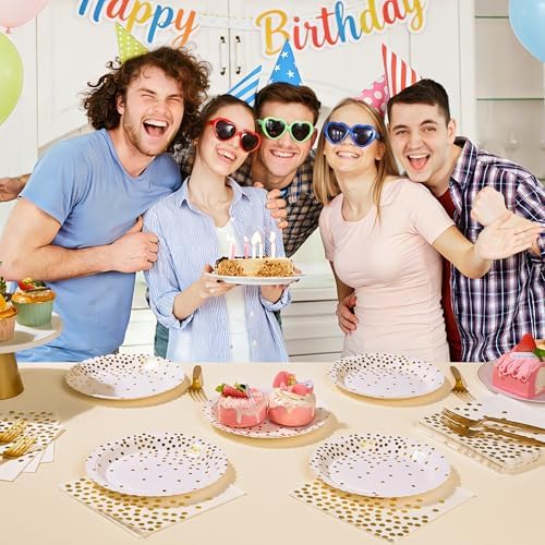 90 Pcs White and Gold Plates and Napkins Party Supplies, Scalloped Gold Polka Dots Tableware Set Include White Gold Dot Cake Dessert Plates, Napkin, Fork for Wedding, Retirement, Birthday, New Year - Image 5